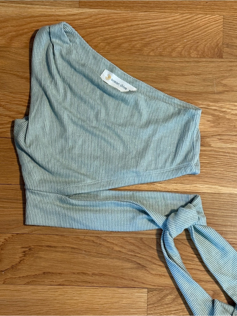 Ocean Drive One-Shoulder Ribbed Tie Crop Top - Pale Green
